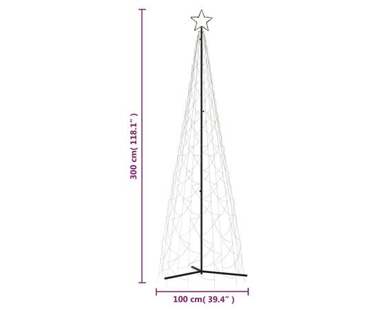 Brad de crăciun conic, 500 led-uri, alb cald, 100x300 cm, 9 image