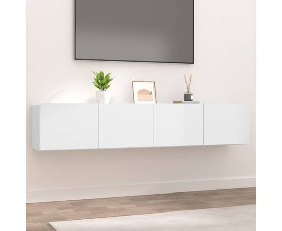 Comode tv 2 buc. alb extralucios 80x30x30 cm lemn compozit