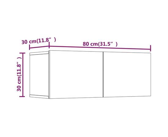 Comode tv 2 buc. alb extralucios 80x30x30 cm lemn compozit, 10 image