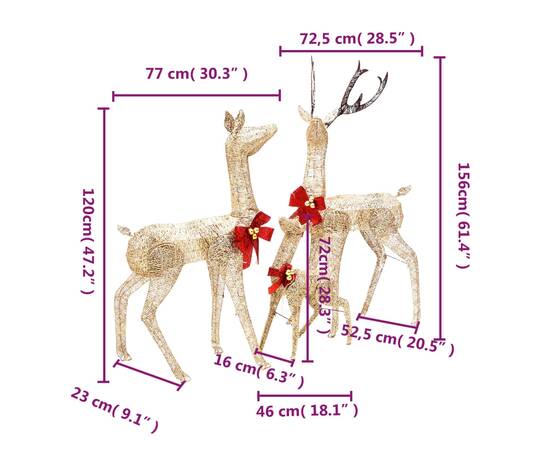 Decorațiune de crăciun familie reni, 201 led-uri, auriu, 7 image