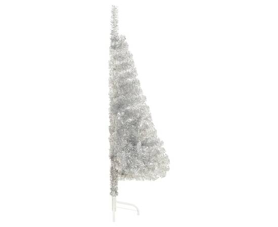 Jumătate brad de crăciun cu suport, argintiu, 120 cm, pvc, 4 image