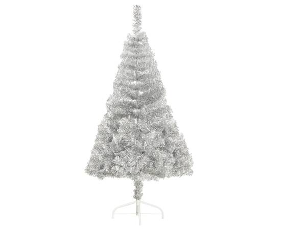 Jumătate brad de crăciun cu suport, argintiu, 120 cm, pvc, 3 image