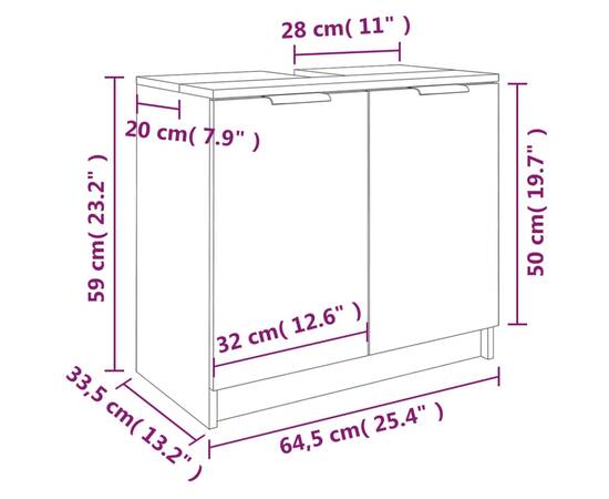 Dulap de baie, alb, 64,5x33,5x59 cm, lemn compozit, 10 image