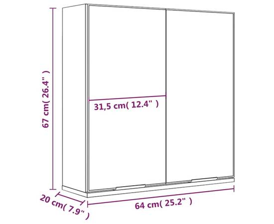 Dulap de baie cu oglindă, alb, 64x20x67 cm, 10 image