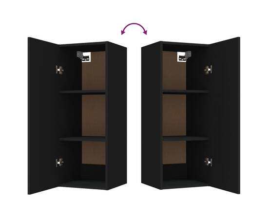 Dulap de perete suspendat, negru, 34,5x34x90 cm, lemn compozit, 9 image