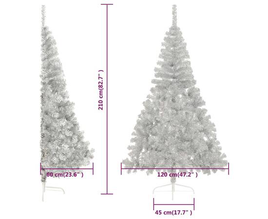 Jumătate brad de crăciun cu suport, argintiu, 210 cm, pvc, 8 image