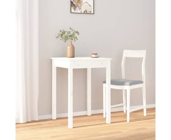 Masă de sufragerie, alb, 55x55x75 cm, lemn masiv de pin, 5 image