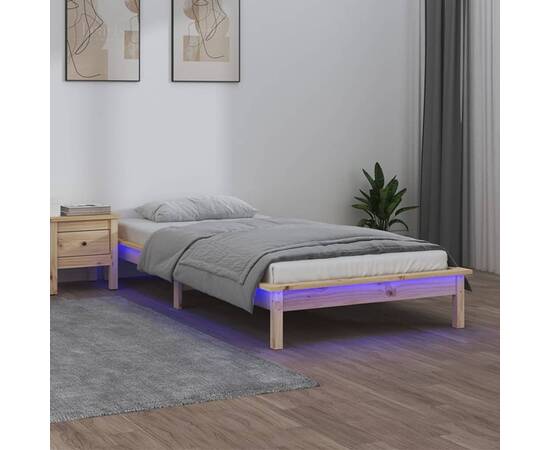 Cadru de pat cu led, 90x200 cm, lemn masiv