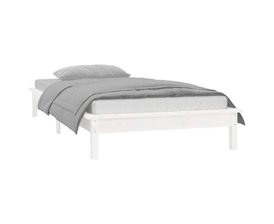Cadru de pat cu led, alb, 100x200 cm, lemn masiv, 5 image