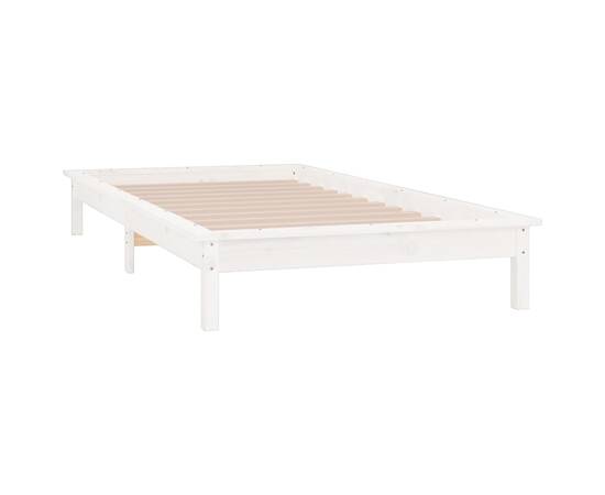 Cadru de pat cu led, alb, 100x200 cm, lemn masiv, 6 image