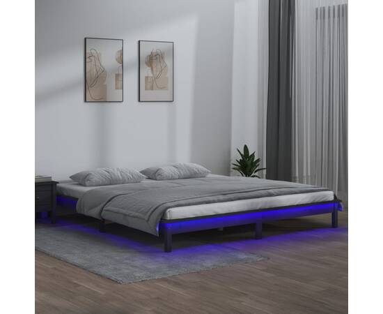 Cadru de pat cu led, gri, 120x200 cm, lemn masiv