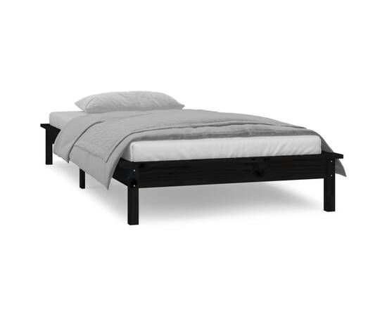Cadru de pat cu led, negru, 100x200 cm, lemn masiv, 4 image