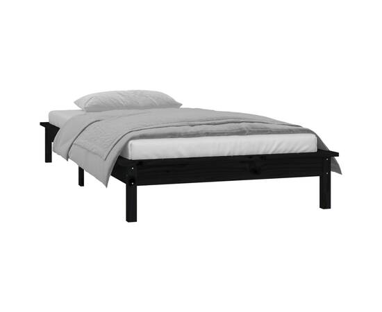 Cadru de pat cu led, negru, 100x200 cm, lemn masiv, 5 image