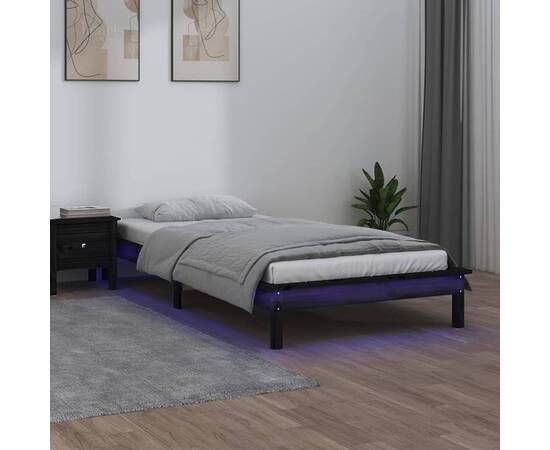Cadru de pat cu led, negru, 90x200 cm, lemn masiv