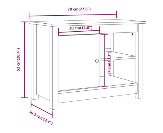 Comodă tv, gri, 70x36,5x52 cm, lemn masiv de pin, 10 image