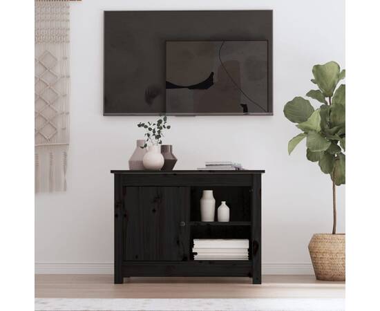 Comodă tv, negru, 70x36,5x52 cm, lemn masiv de pin