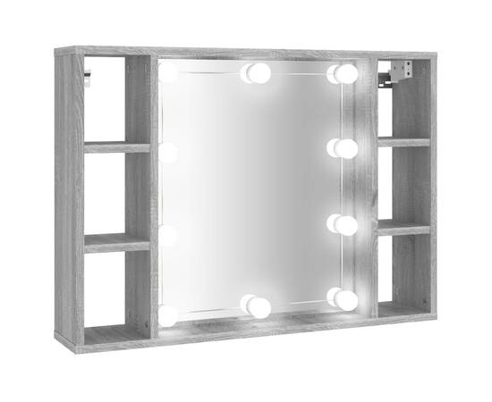 Dulap cu oglindă și led, gri sonoma, 76x15x55 cm, 2 image