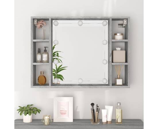 Dulap cu oglindă și led, gri sonoma, 76x15x55 cm, 5 image