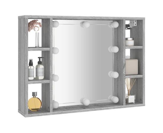 Dulap cu oglindă și led, gri sonoma, 76x15x55 cm, 6 image