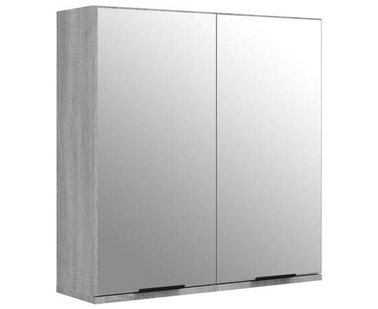 Dulap de baie cu oglindă, gri sonoma, 64x20x67 cm, 2 image