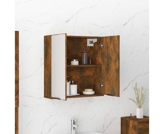 Dulap de baie cu oglindă, stejar fumuriu, 64x20x67 cm, 4 image
