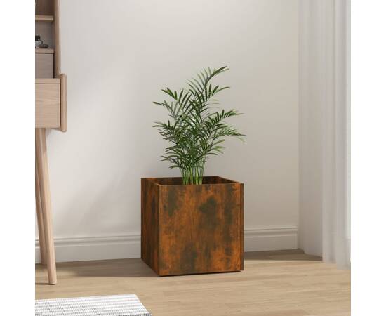 Jardinieră cutie, stejar fumuriu, 40x40x40 cm, lemn compozit