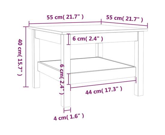 Măsuță de cafea, negru, 55x55x40 cm, lemn masiv de pin, 7 image