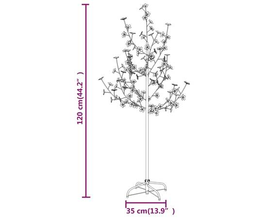 Copac cu flori de cireș, alb cald, 84 led-uri, 120 cm, 8 image