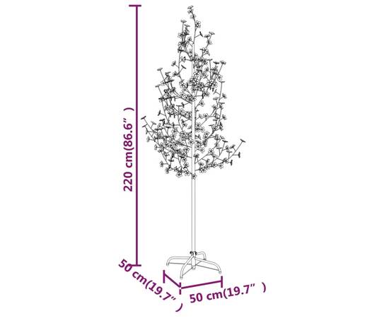 Copac cu flori de cireș cu led, 220 led-uri alb calde, 220 cm, 8 image