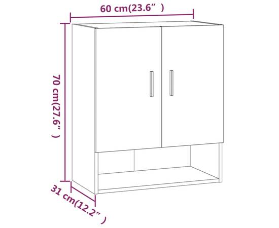 Dulap de perete, alb, 60x31x70 cm, lemn compozit, 9 image