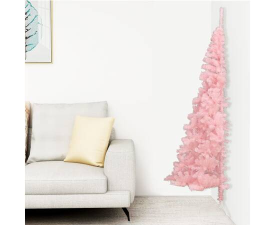 Jumătate brad de crăciun cu suport, roz, 120 cm, pvc