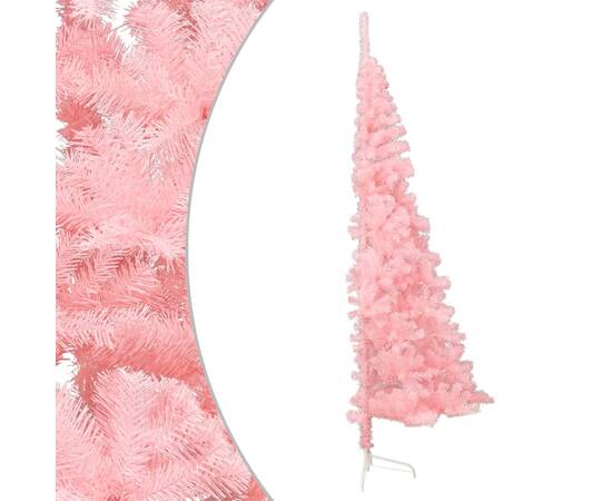 Jumătate brad de crăciun cu suport, roz, 120 cm, pvc, 3 image