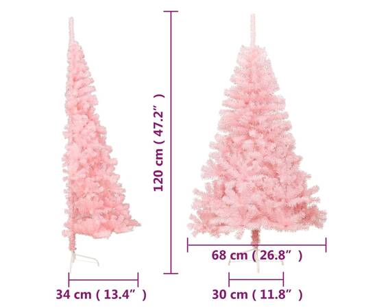 Jumătate brad de crăciun cu suport, roz, 120 cm, pvc, 9 image