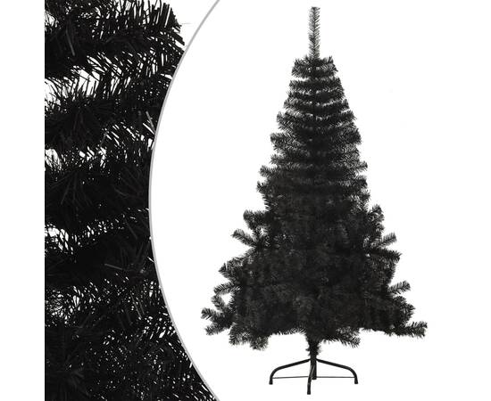 Jumătate de brad de crăciun cu suport, negru, 150 cm, pvc, 3 image