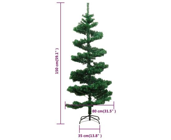 Brad de crăciun ondulat cu suport și led-uri verde 150 cm pvc, 10 image