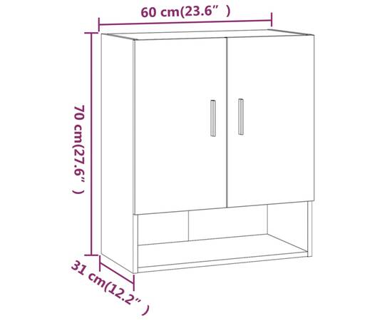 Dulap de perete, gri beton, 60x31x70 cm, lemn compozit, 9 image