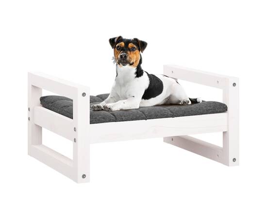 Pat pentru câini, alb, 55,5x45,5x28 cm, lemn masiv de pin, 4 image
