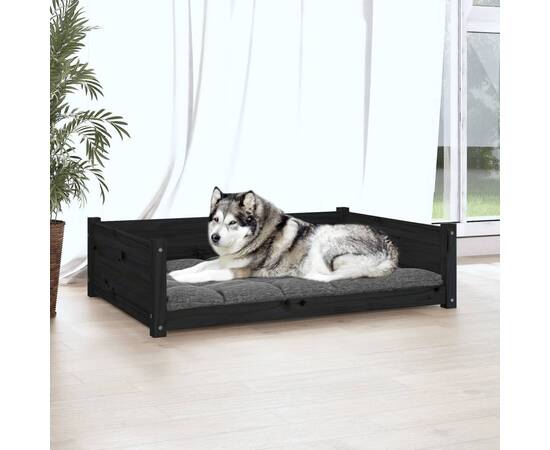 Pat pentru câini, negru, 105,5x75,5x28 cm, lemn masiv de pin, 3 image