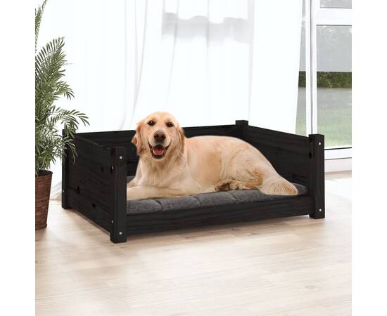 Pat pentru câini, negru, 75,5x55,5x28 cm, lemn masiv de pin