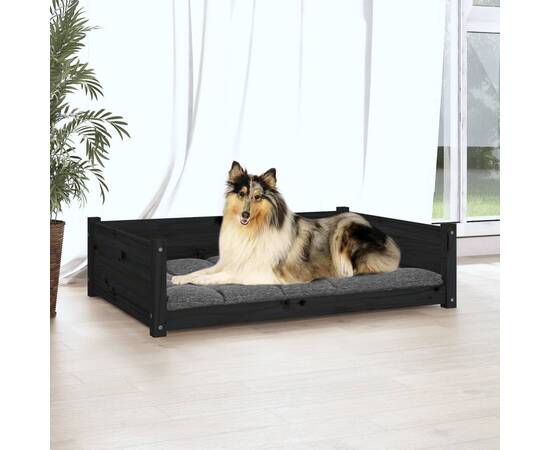 Pat pentru câini, negru, 95,5x65,5x28 cm, lemn masiv de pin