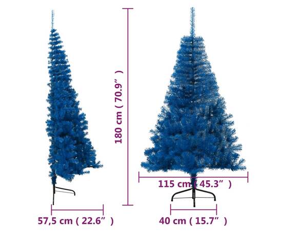 Jumătate brad de crăciun artificial suport, albastru 180 cm pvc, 9 image