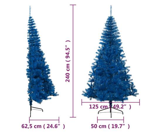 Jumătate brad de crăciun artificial suport, albastru 240 cm pvc, 9 image