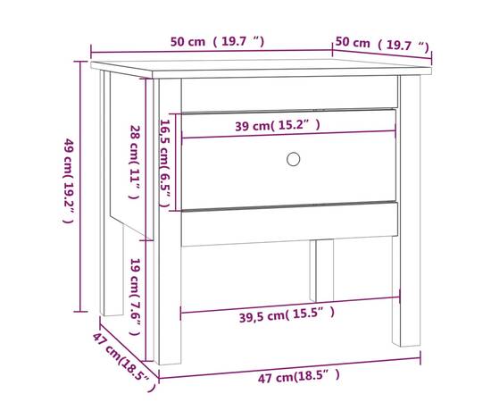 Masă laterală, 50x50x49 cm, lemn masiv de pin, 10 image
