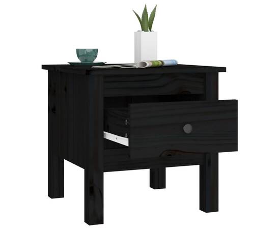 Masă laterală, negru, 40x40x39 cm, lemn masiv de pin, 5 image