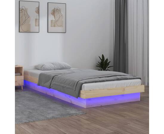 Cadru de pat cu led, 90x200 cm, lemn masiv