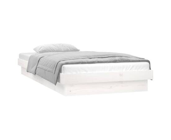 Cadru de pat cu led, alb, 100x200 cm, lemn masiv, 2 image