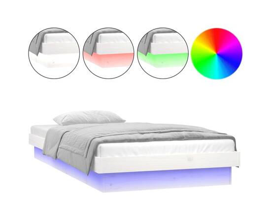 Cadru de pat cu led, alb, 100x200 cm, lemn masiv, 4 image