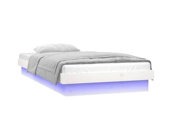 Cadru de pat cu led, alb, 100x200 cm, lemn masiv, 5 image