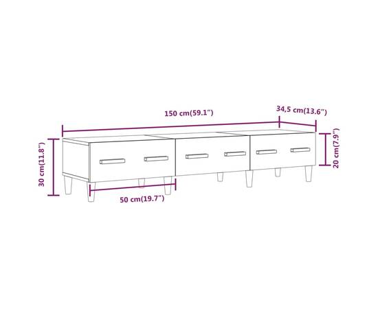 Comodă tv, stejar maro, 150x34,5x30 cm, lemn compozit, 9 image