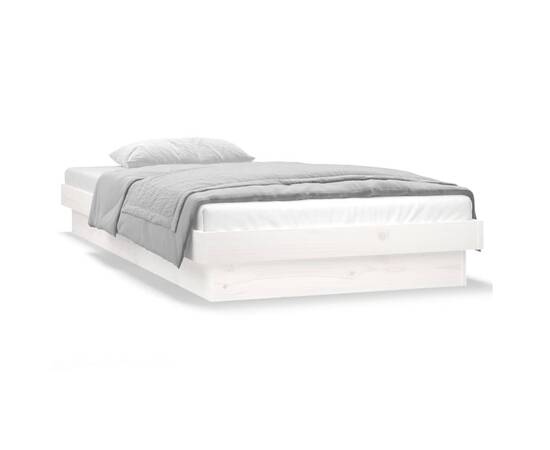 Cadru de pat cu led, mic single 2ft6, alb, 75x190 cm lemn masiv, 6 image